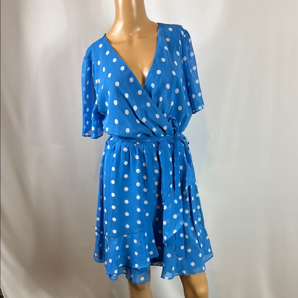 Mi Ami Blue Polka Dot Wrap Dress, Size Large